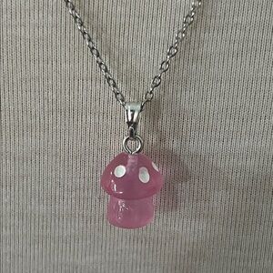 Pink Mushroom Pendant Necklace